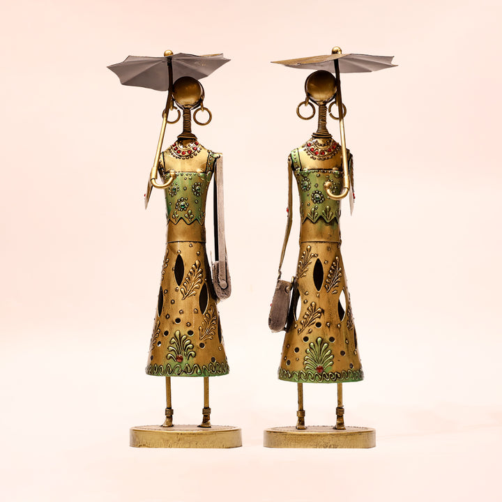 Metal Painted Umbrella Lady Set – 2