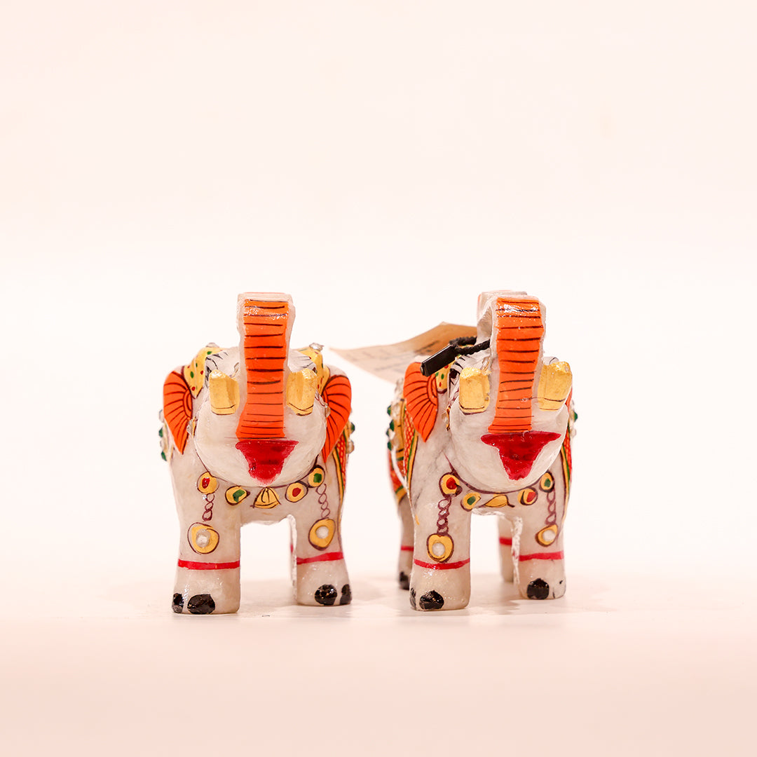 Marble Embossed Elephant Showpiece – Set of 2 |