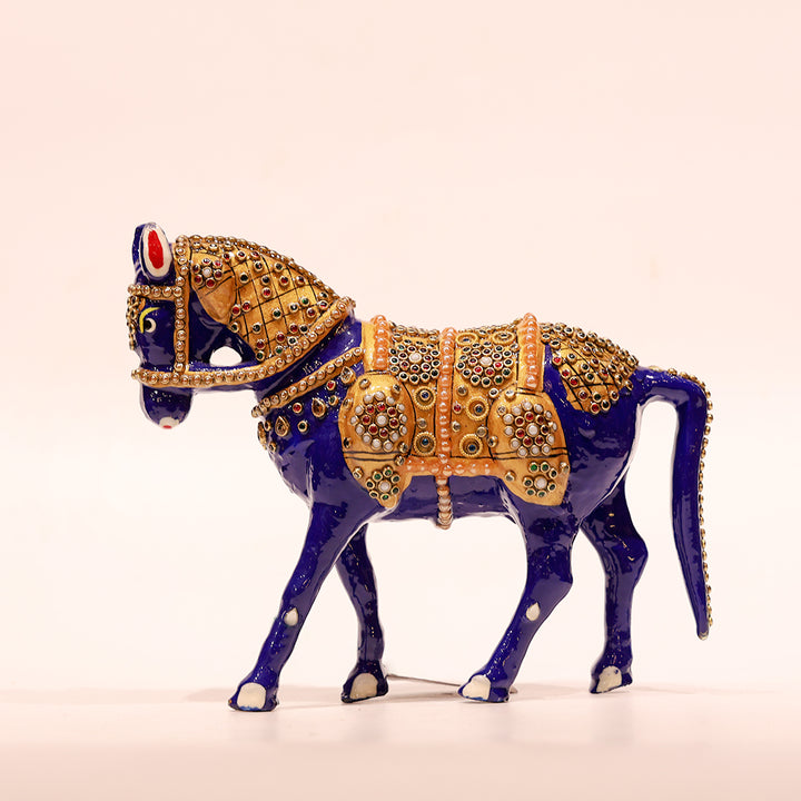 Handicrafts Showpiece of Standing Horse – 6 Inch | Symbol of Speed, Travel & Desire | Metal with Minakari Work