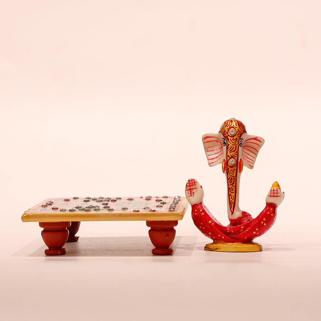 Handicrafts Ganesh Lambodar on Fancy White Marble Chowki