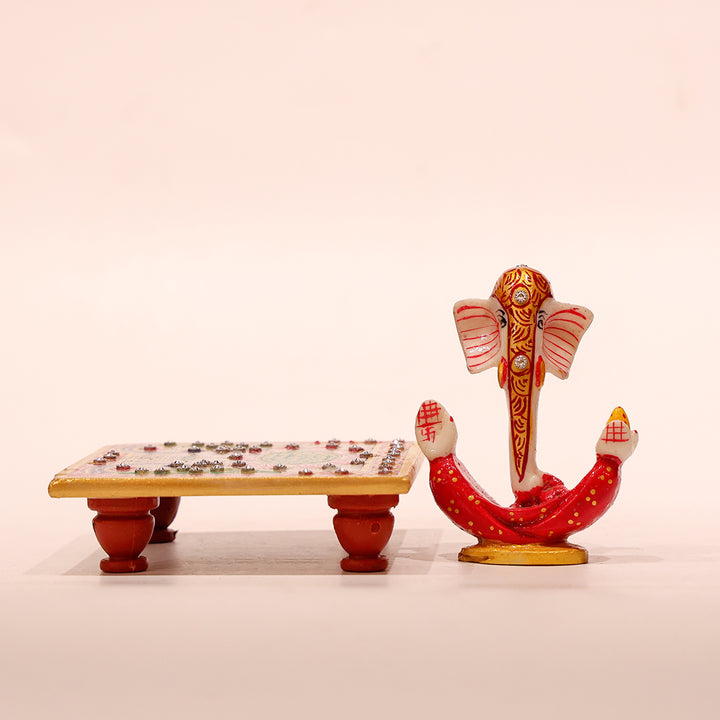Handicrafts Ganesh Lambodar on Fancy White Marble Chowki