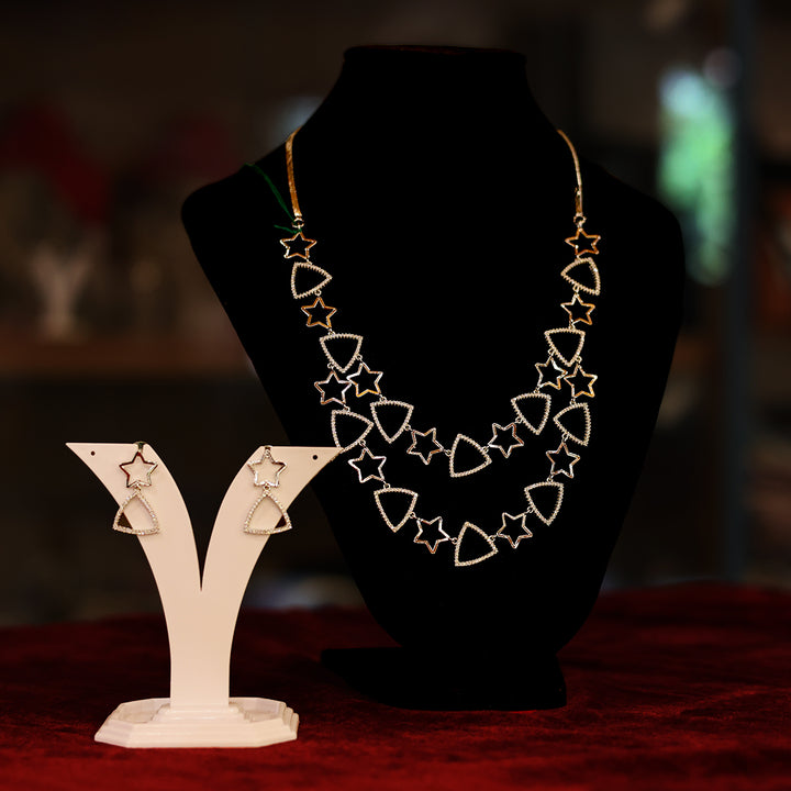 Trendy Star & Triangle Necklace Set with Matching Earrings
