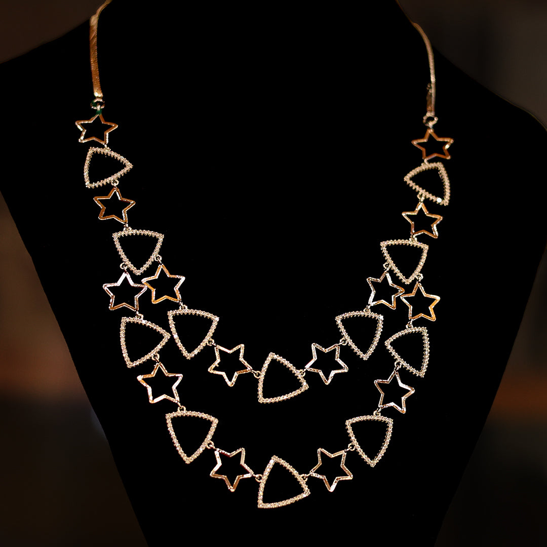 Trendy Star & Triangle Necklace Set with Matching Earrings