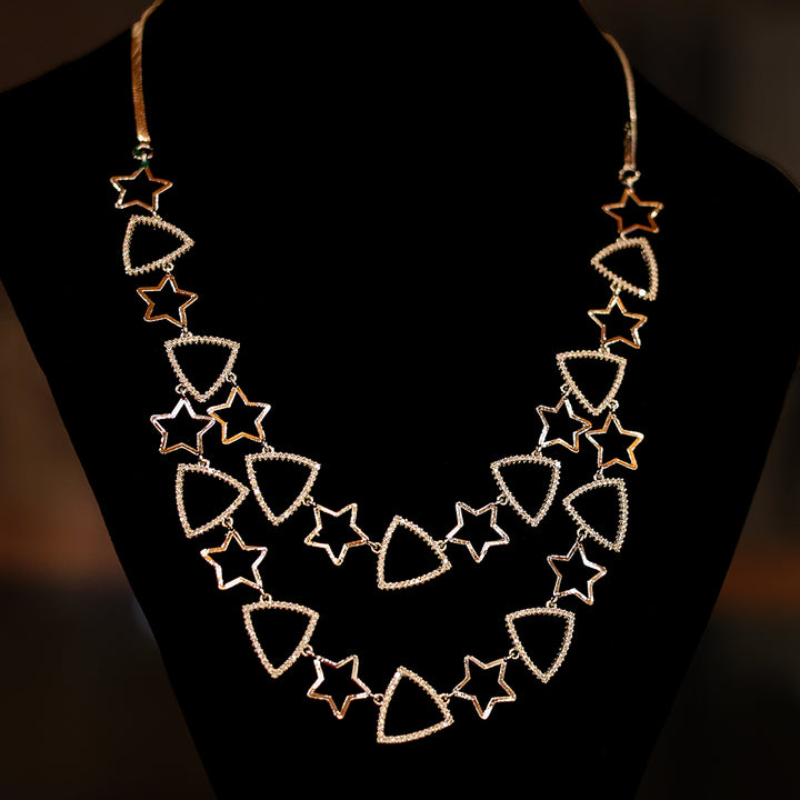 Trendy Star & Triangle Necklace Set with Matching Earrings