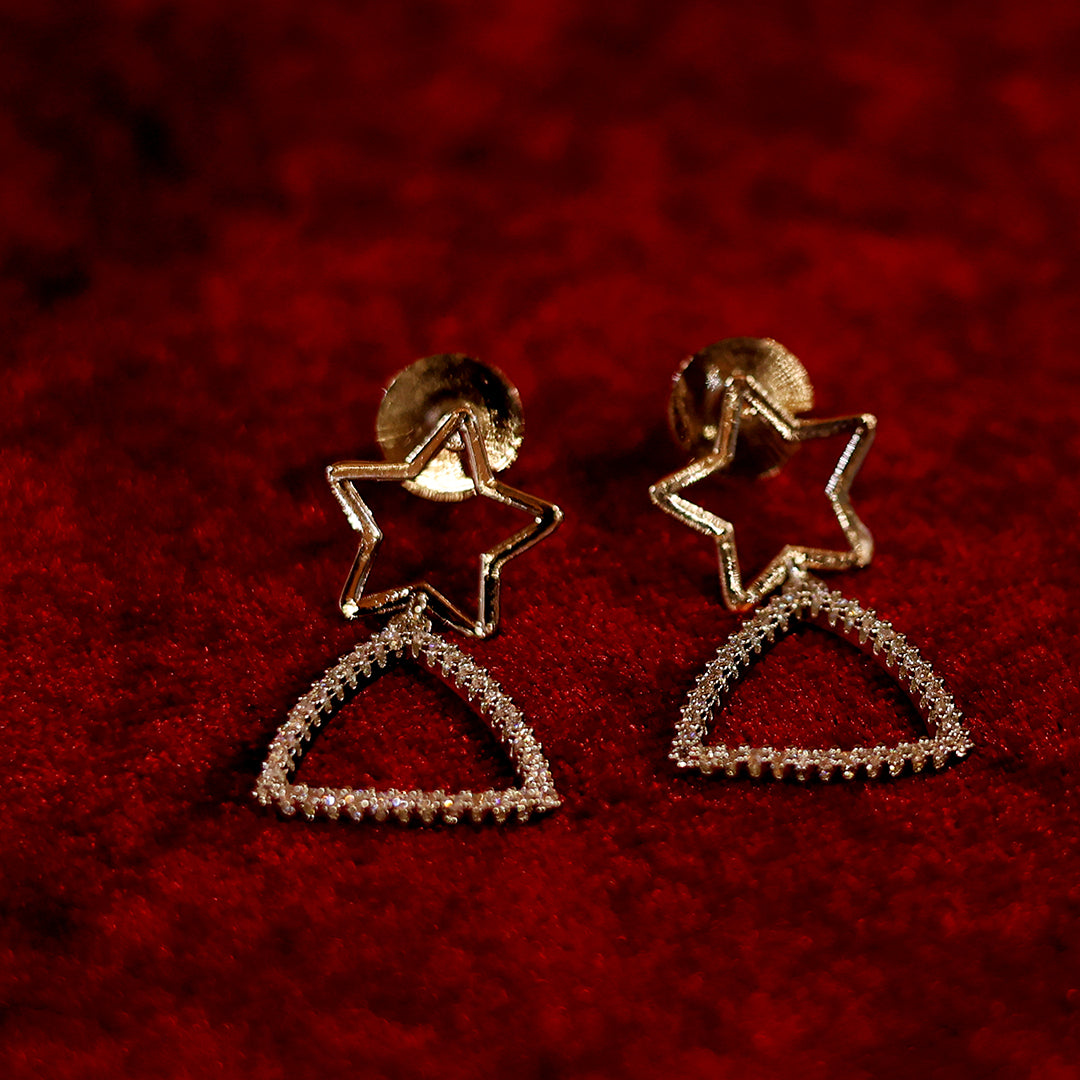 Trendy Star & Triangle Necklace Set with Matching Earrings