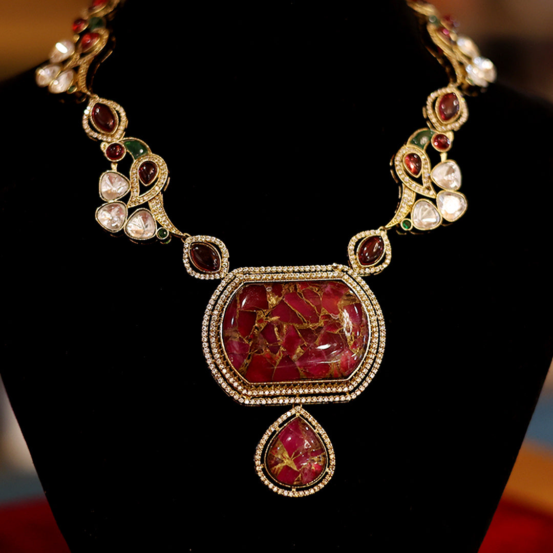 Ruby Red Kundan Necklace with Earrings