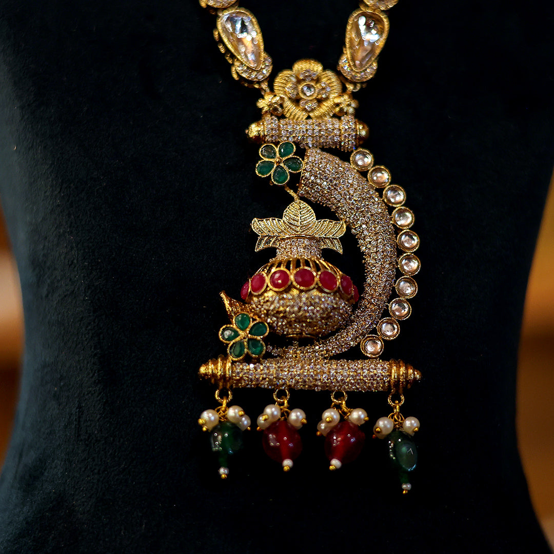 Traditional Peacock Design Kundan Necklace Set