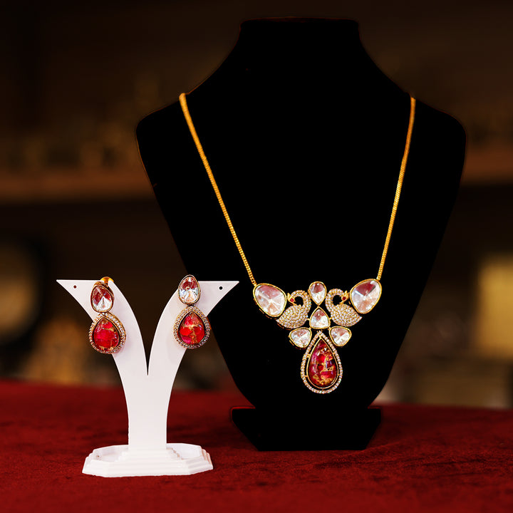 Red Stone Kundan Necklace Set