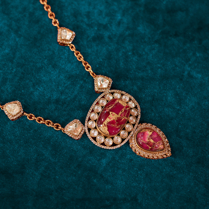Pink Stone Kundan Necklace Set