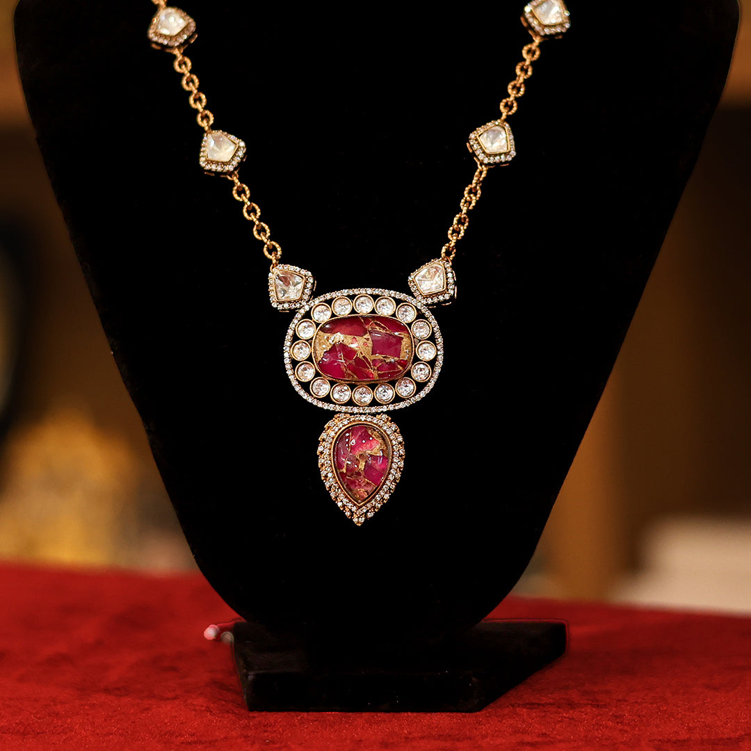 Pink Stone Kundan Necklace Set