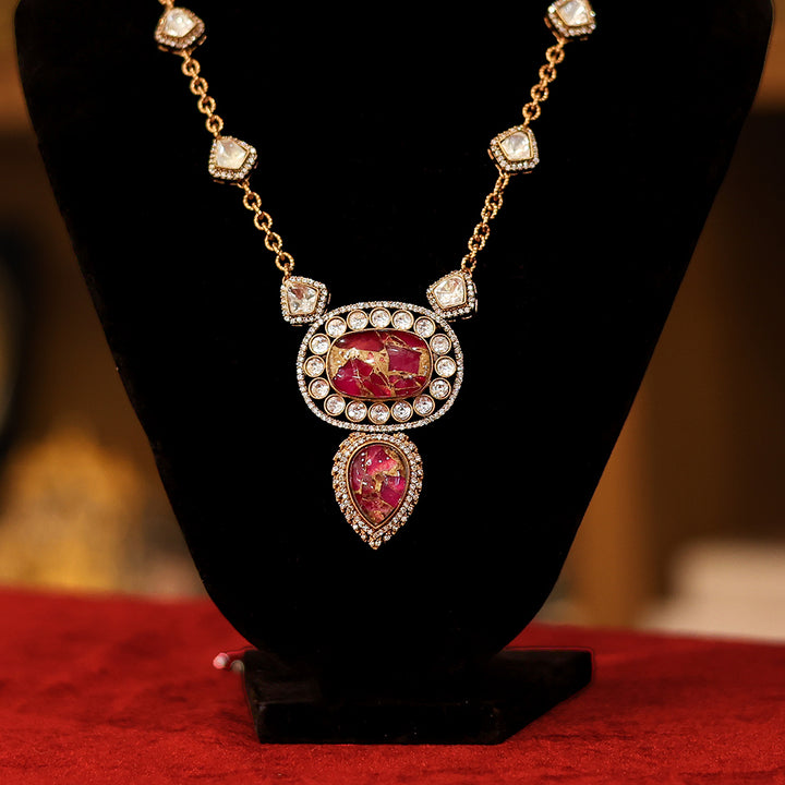Pink Stone Kundan Necklace Set
