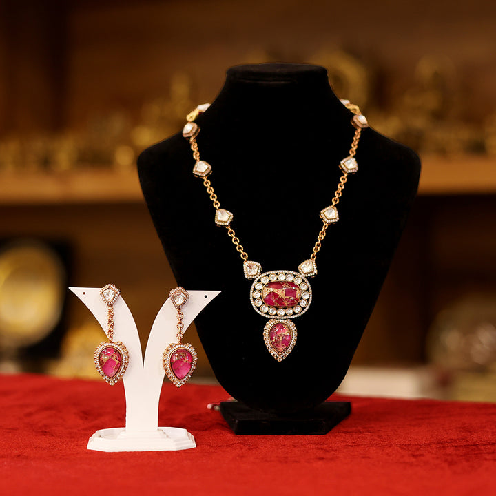 Pink Stone Kundan Necklace Set