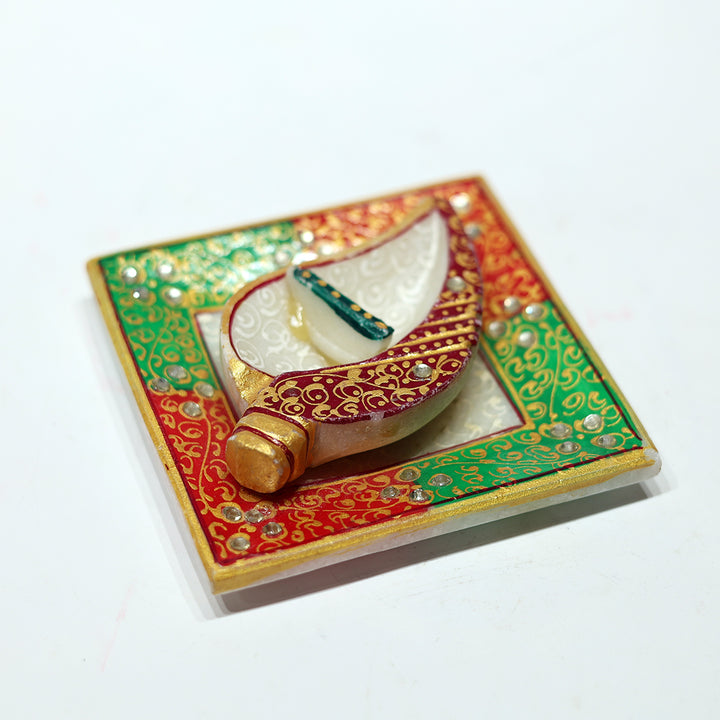 Marble Decorative Diya with Plate