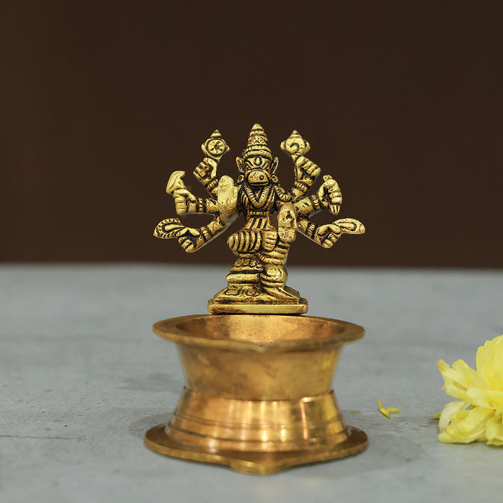 3.5" Brass Standing Lamp - Varahi Amman Design