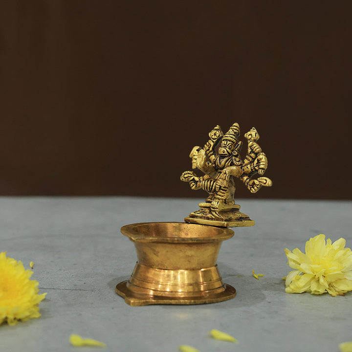 3.5" Brass Standing Lamp - Varahi Amman Design