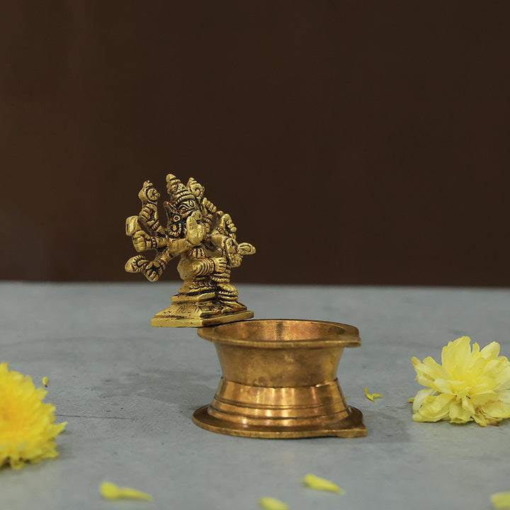 3.5" Brass Standing Lamp - Varahi Amman Design