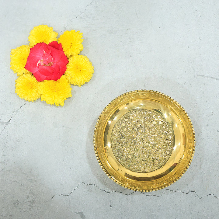 Wide Brass Plate with Design and Stand