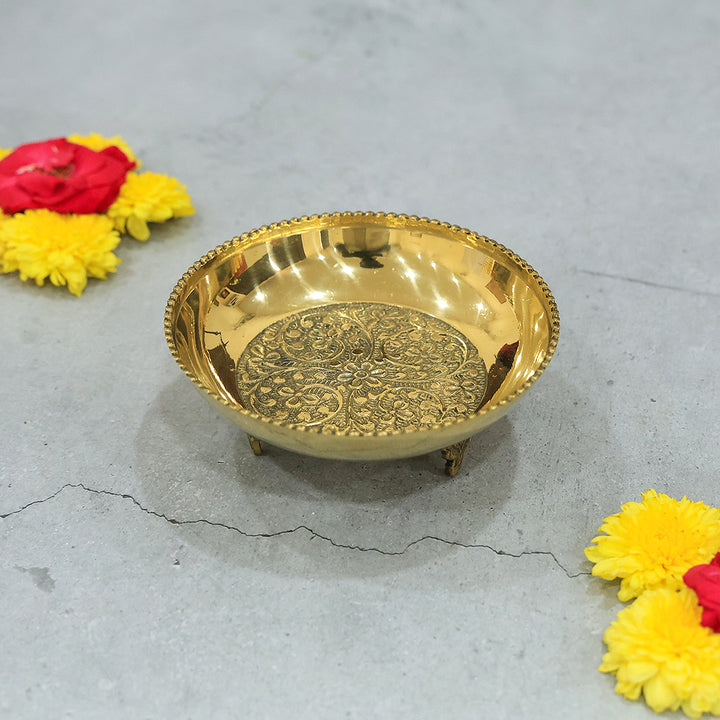 Wide Brass Plate with Design and Stand
