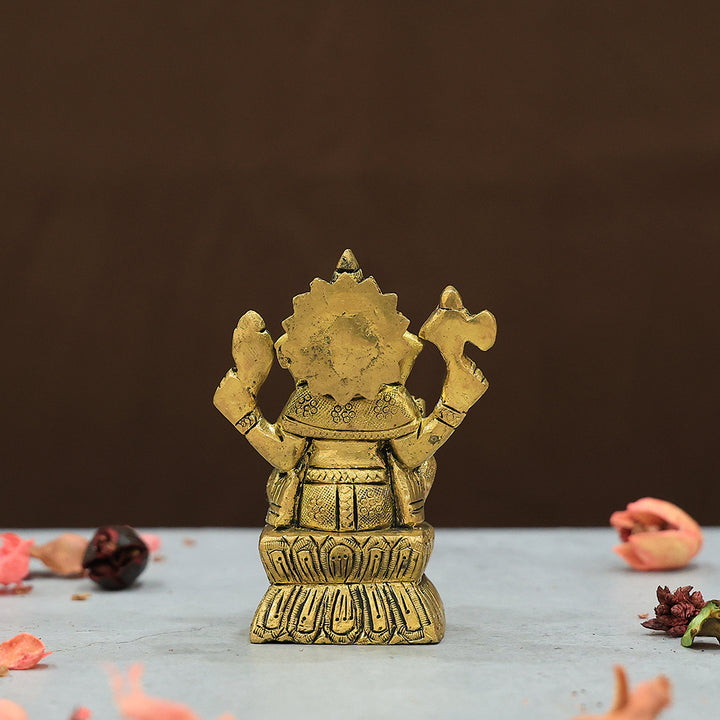 3.9" Brass Antique Square Base Ganesh Idol