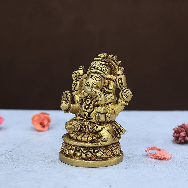 3" Brass Ganesha with Round Base