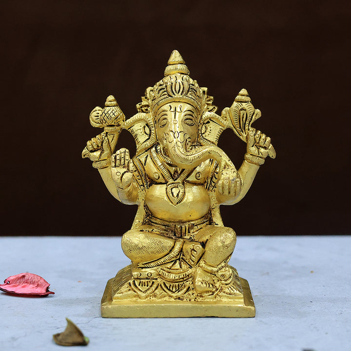 4.5” Serene Brass Square Base Ganesh Idol