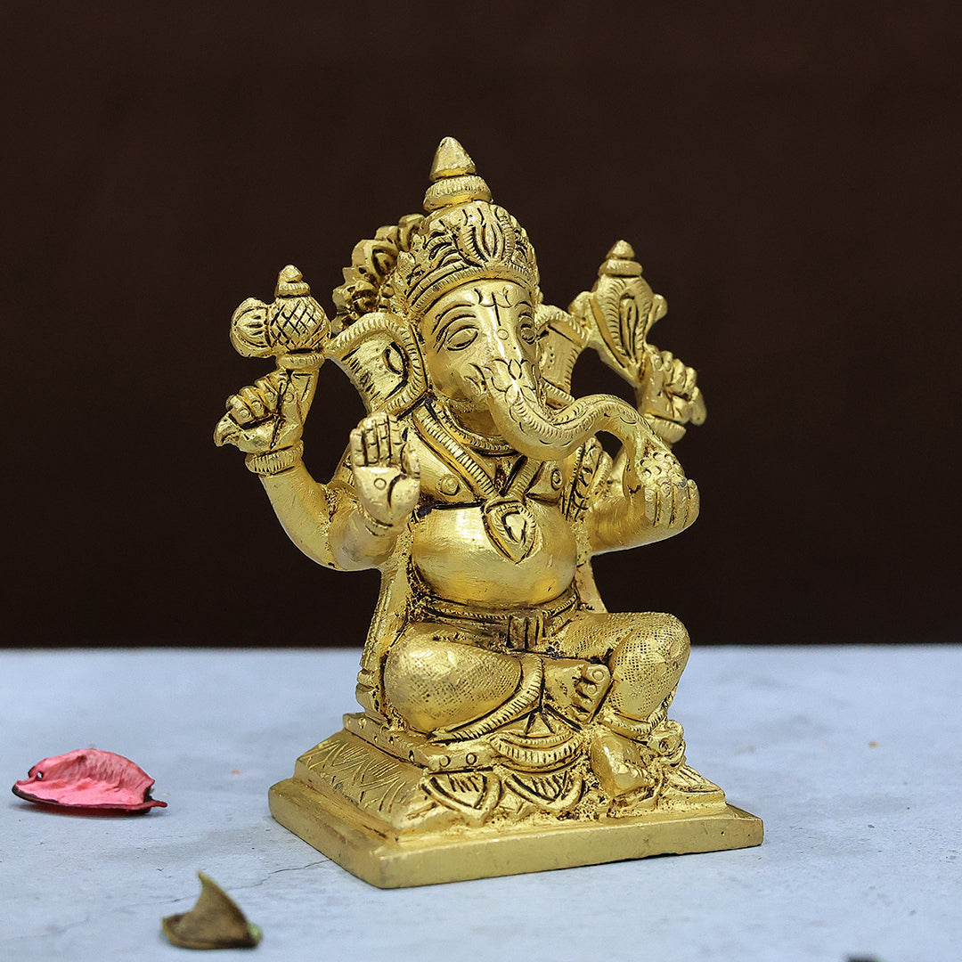 4.5” Serene Brass Square Base Ganesh Idol