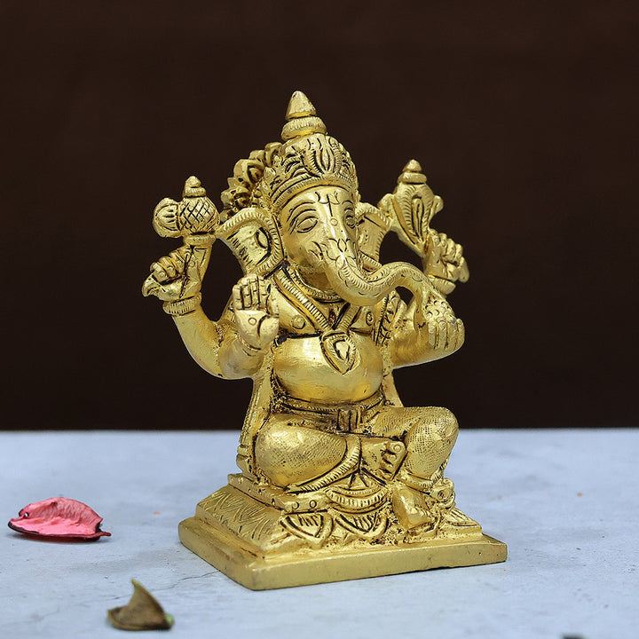 4.5” Serene Brass Square Base Ganesh Idol