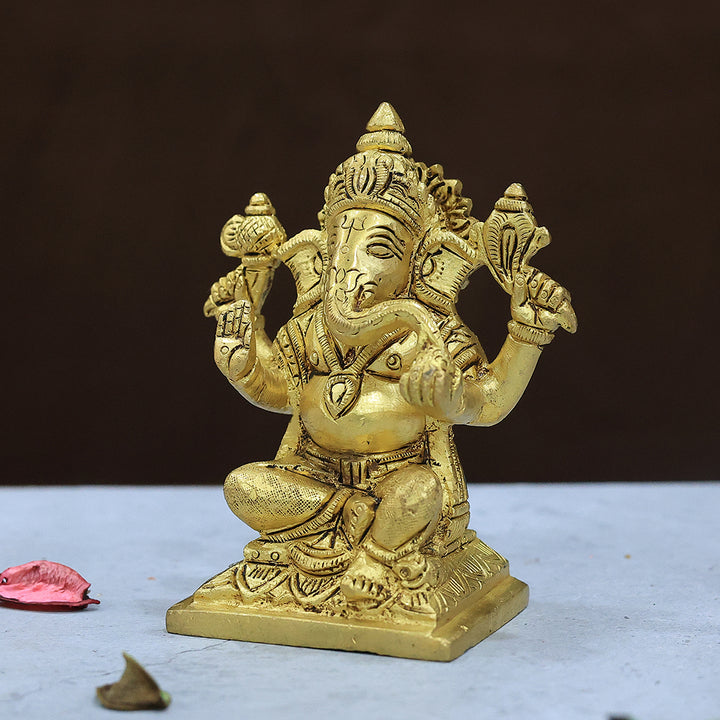 4.5” Serene Brass Square Base Ganesh Idol