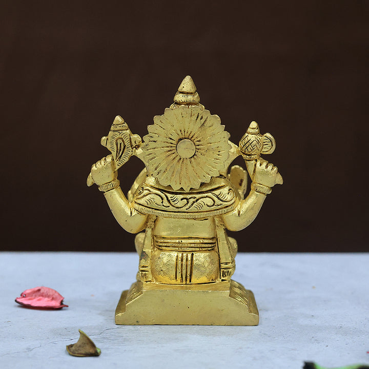 4.5” Serene Brass Square Base Ganesh Idol