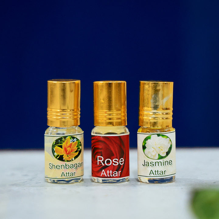 Floral Bliss: Senbagam, Jasmine, and Rose Attar Set (2ml each)