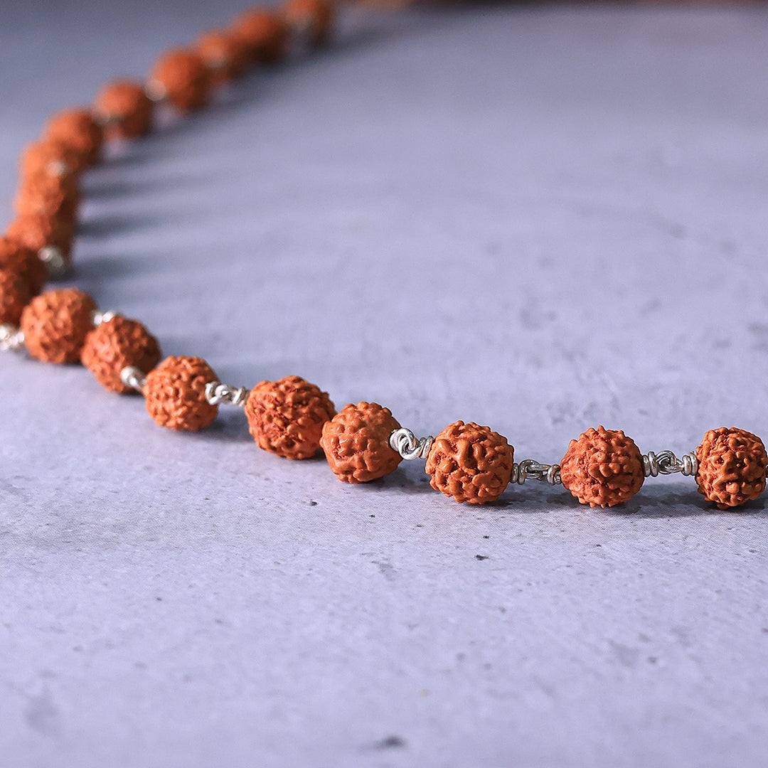 Rudraksha Mala With Silver Cappings