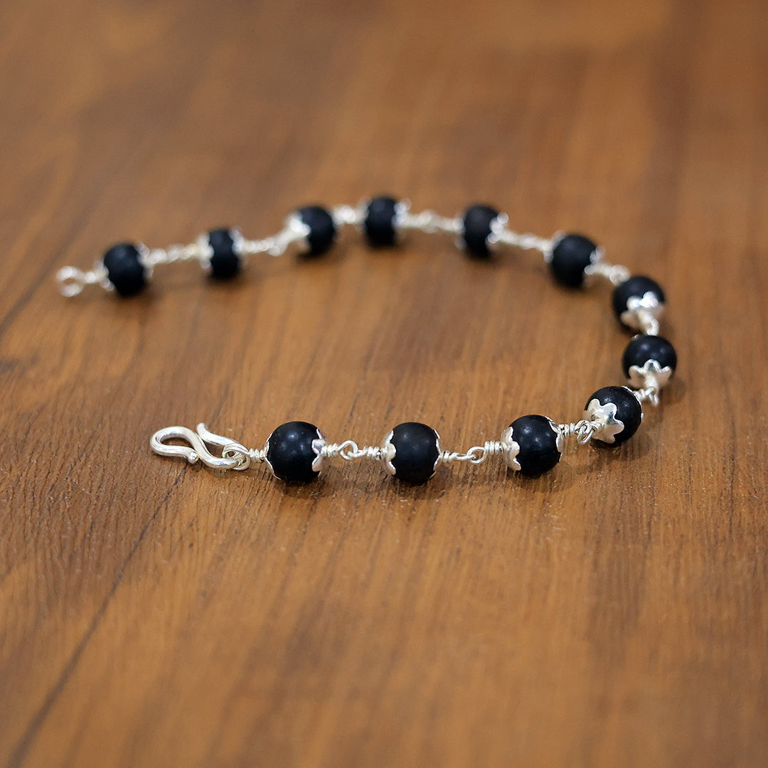Silver Karungali Bracelet with Cups (12beads) 8mm beads