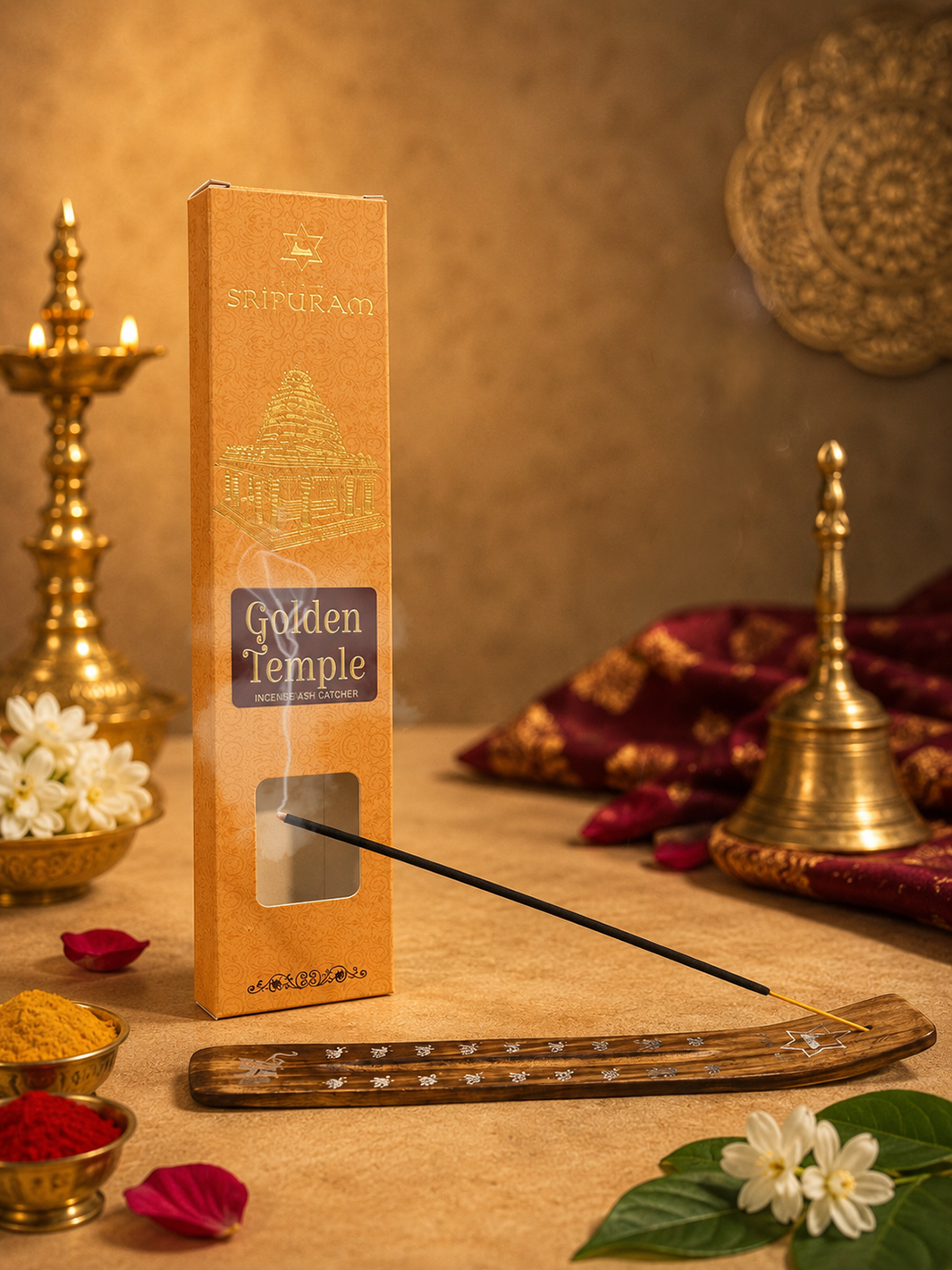 10" Wooden Golden Temple Incense Ash Catcher