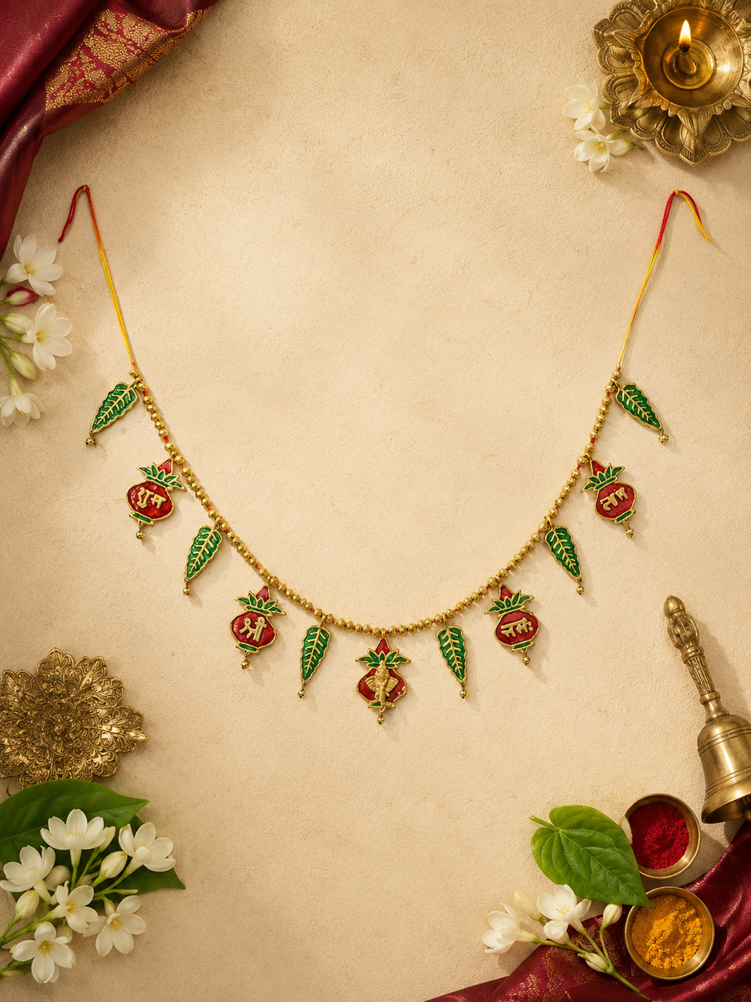 Metal Toran with Kalasam & Leaf Design | Decorative Door Hanging for Home & Temple