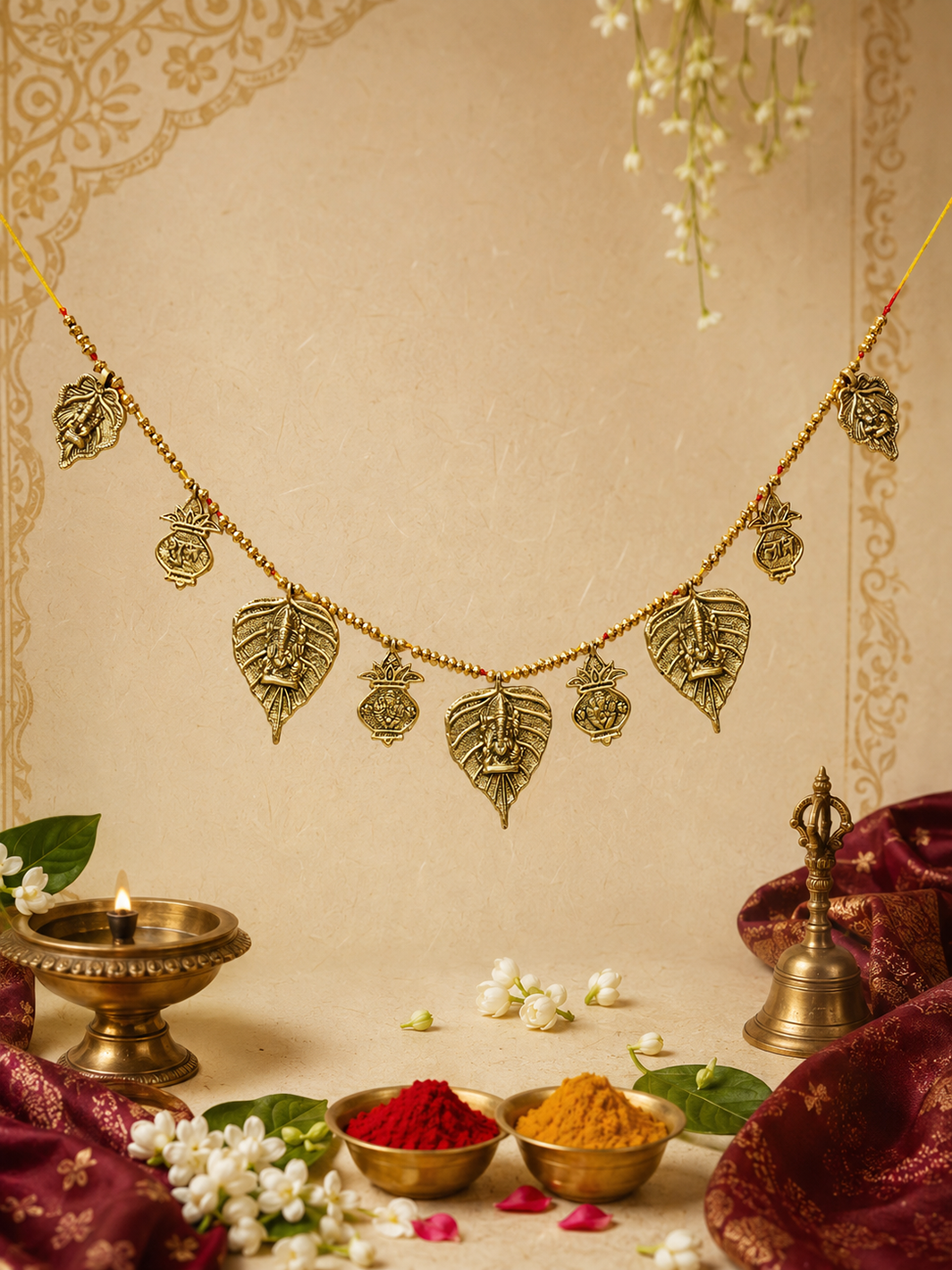 Metal Toran with Ganesh & Leaf Design | Decorative Door Hanging for Home & Temple