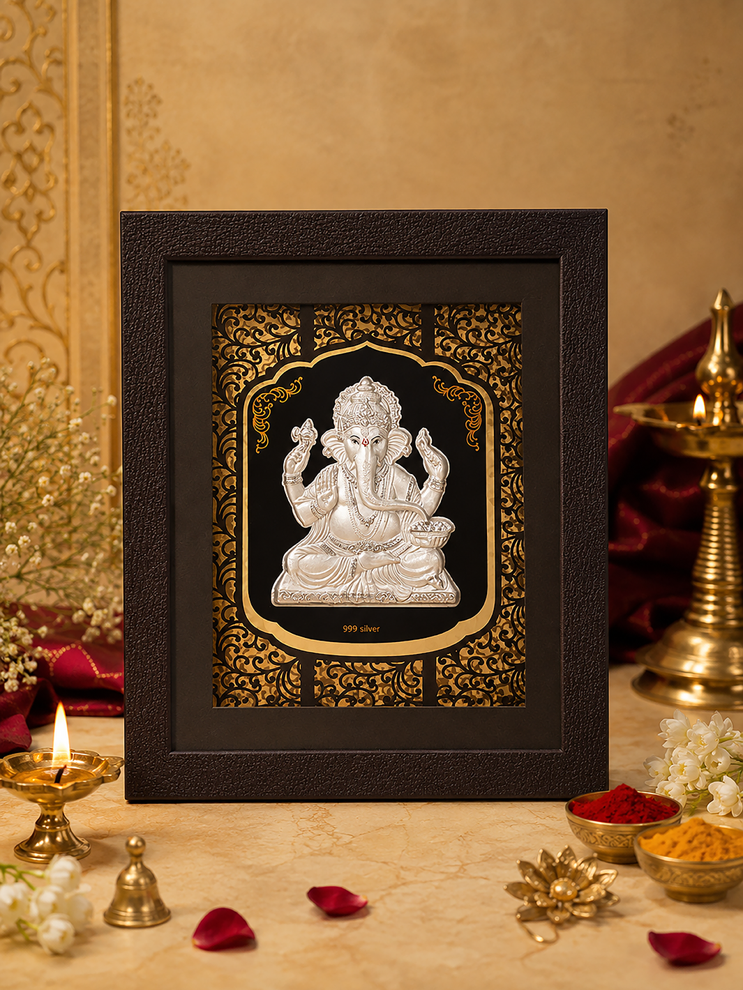 999 Silver Foil Ganesha Photo Frame – Auspicious Decorative Gift