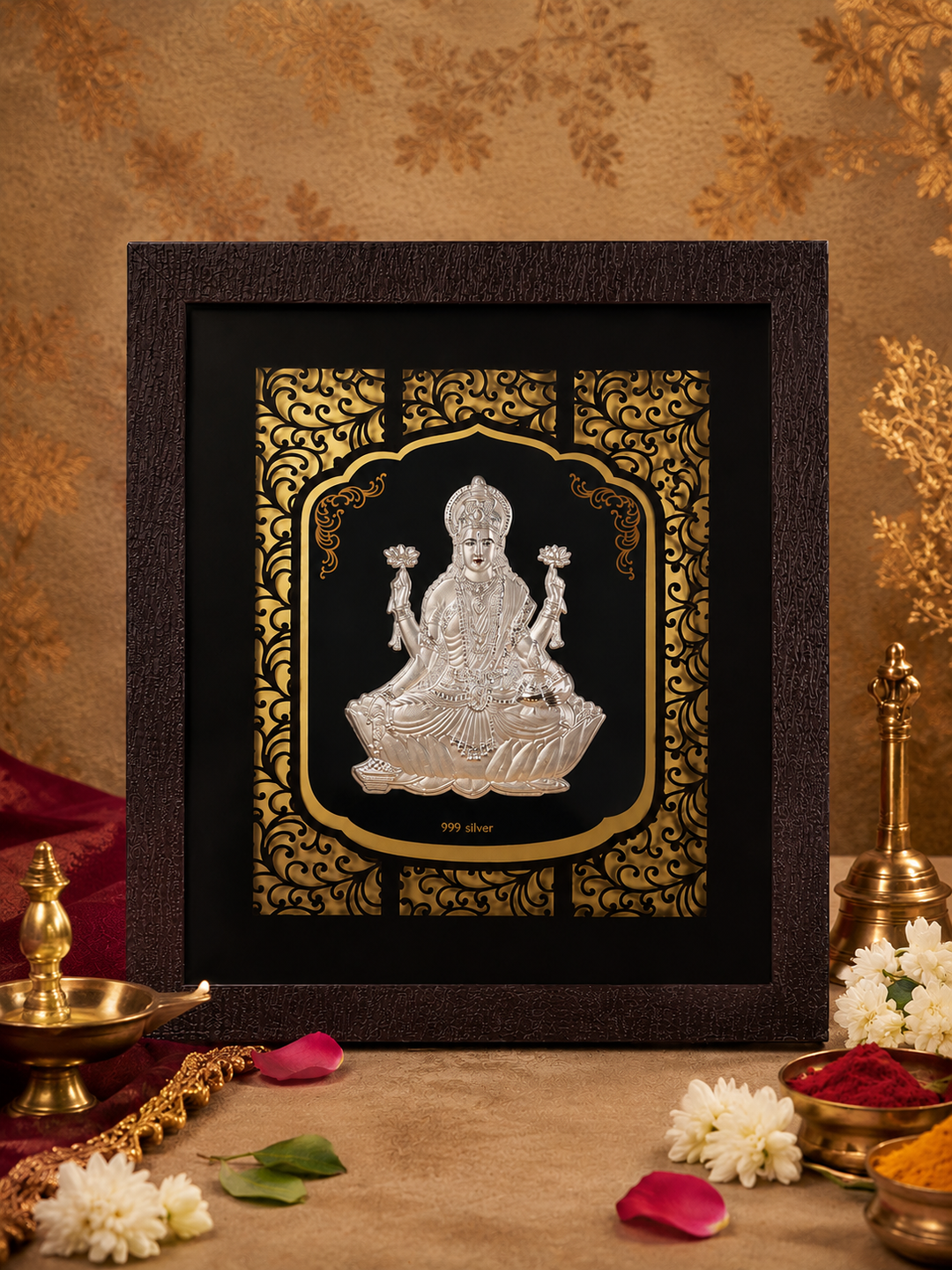 999 Silver Foil Lakshmi Photo Frame – Auspicious Wealth & Prosperity Décor