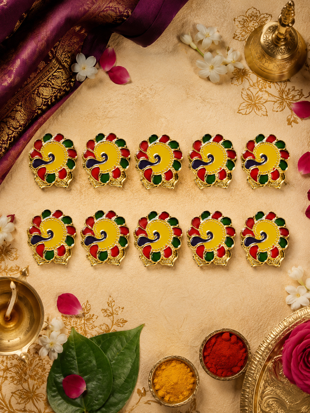 Peacock Design Kumkum Holder Dabbi Set of 10