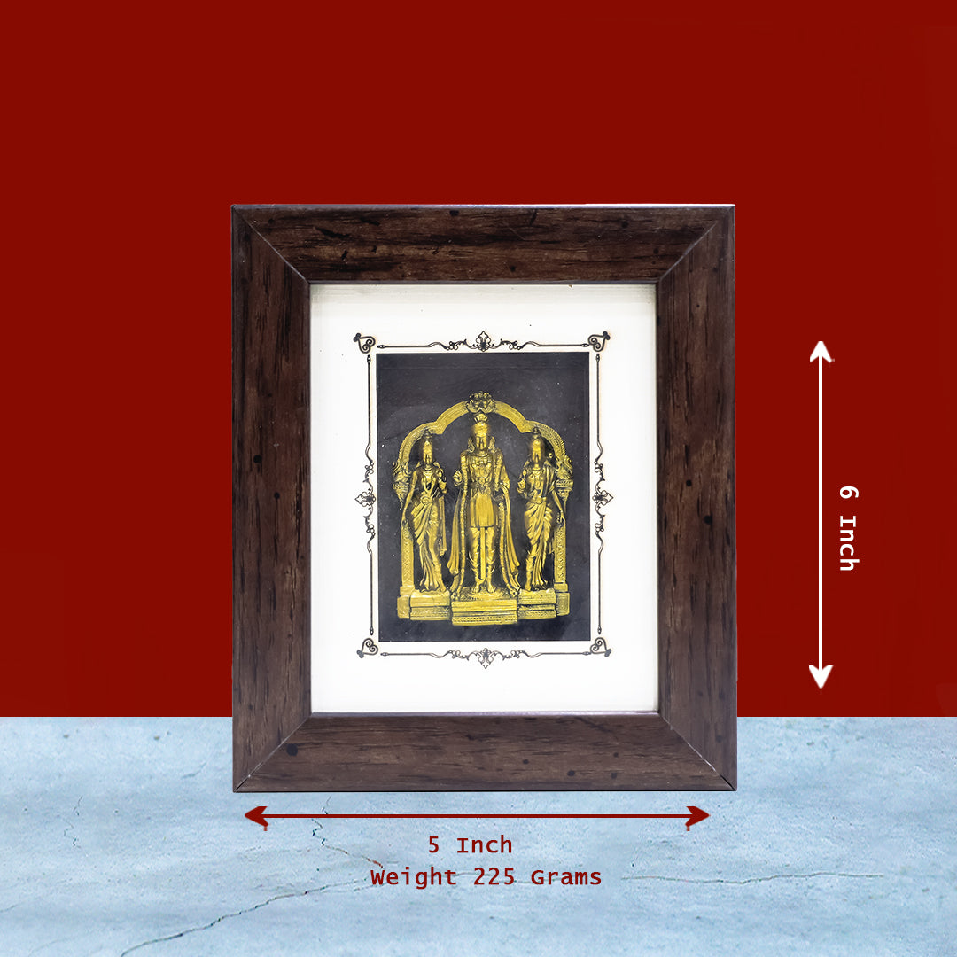 6" Murugar with Valli and Dheivanai Wooden Frame