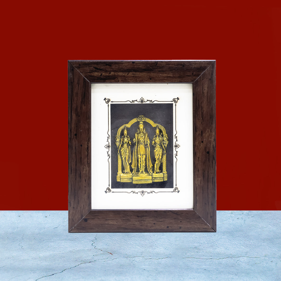 6" Murugar with Valli and Dheivanai Wooden Frame