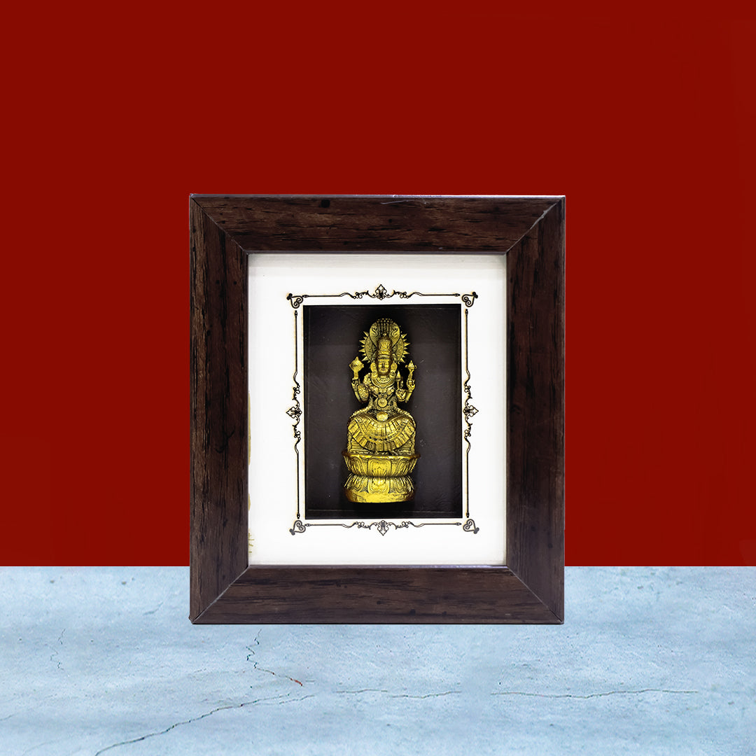 6" Lakshmi with Snake Wooden Frame | Symbol of Wealth & Protection