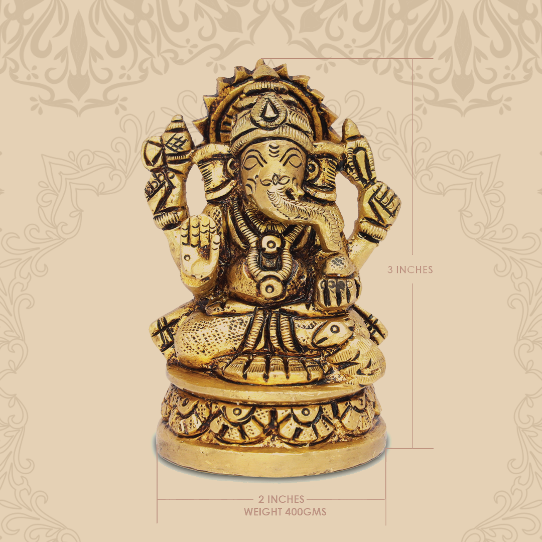 3" Brass Ganesh with round base