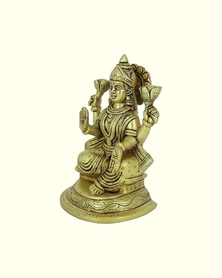 6” பித்தளை லட்சுமி சிலை அரை வட்ட அடித்தளம்