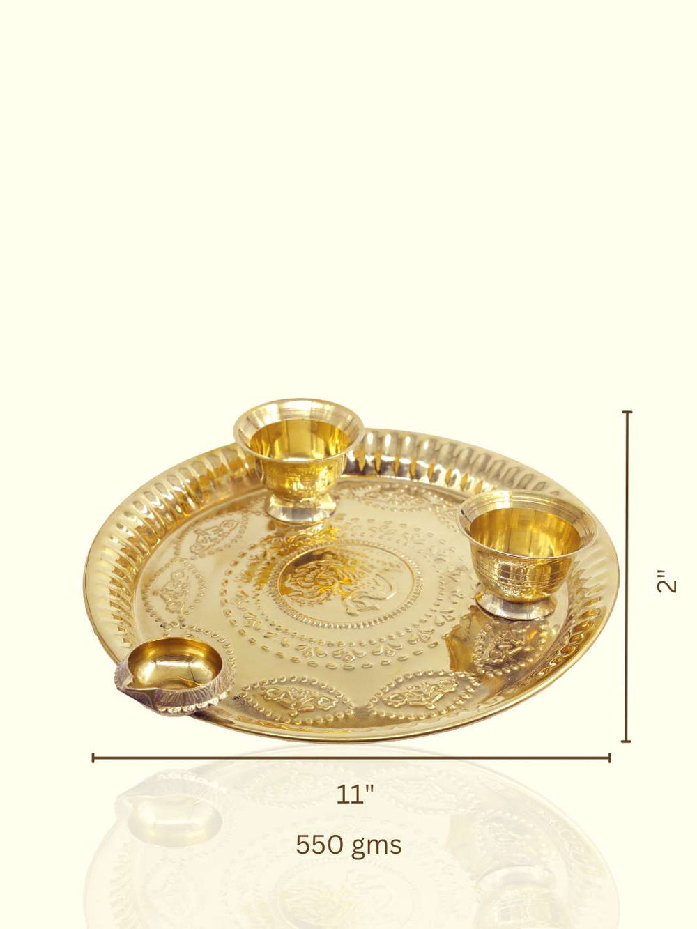 11" Wide Brass Puja Set with Deepam and Two Bowls - Sripuram Store