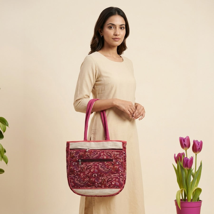 Pink Jute Cloth Tote Bag
