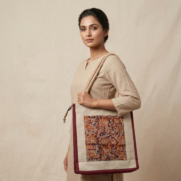 Floral Print Jute Tote Bag
