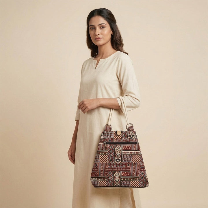 Printed Tribal Pattern Jute Shoulder Bag