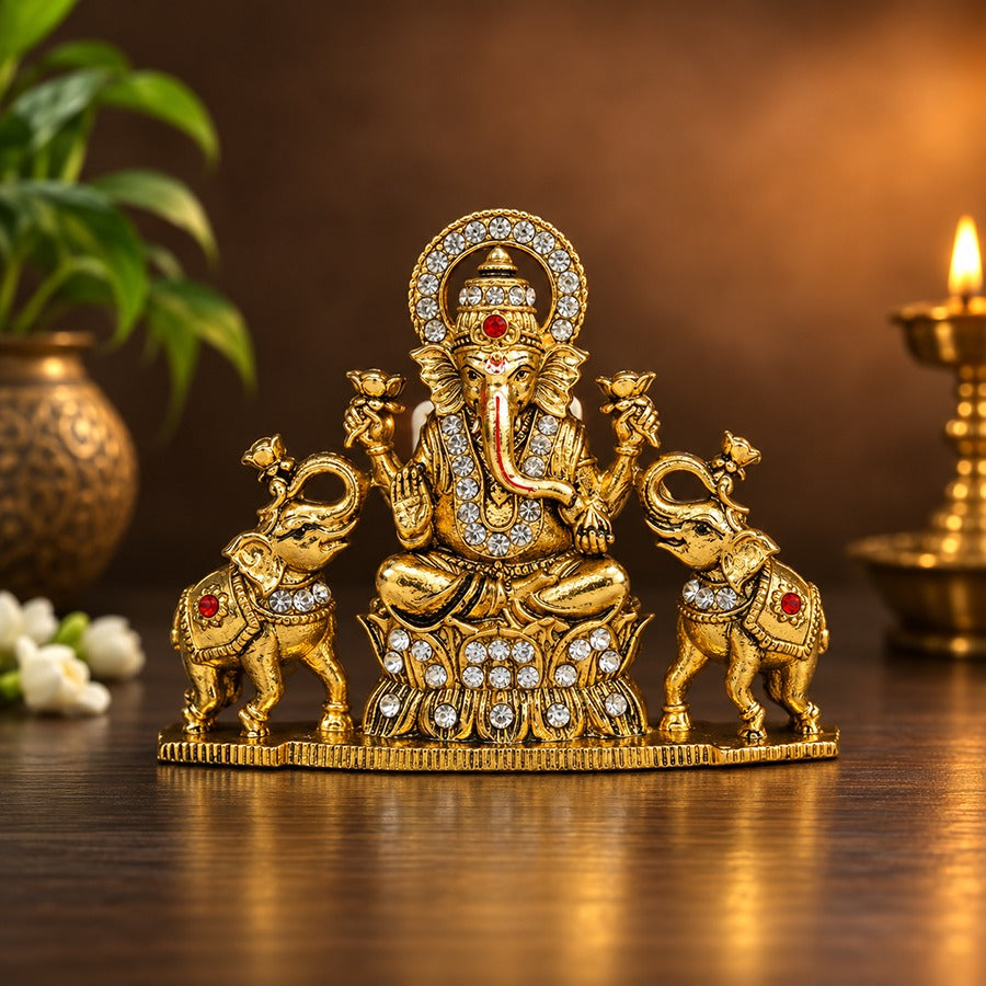 Ganesha with Elephants Decorative Idol