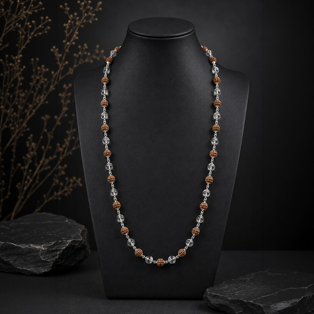 Rudraksha Spatika Mala With Cappings