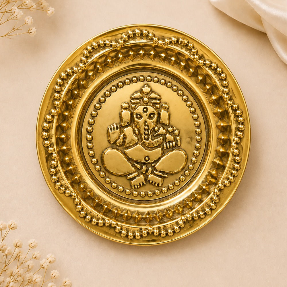 4.5" Brass Ganesha Pooja Plate